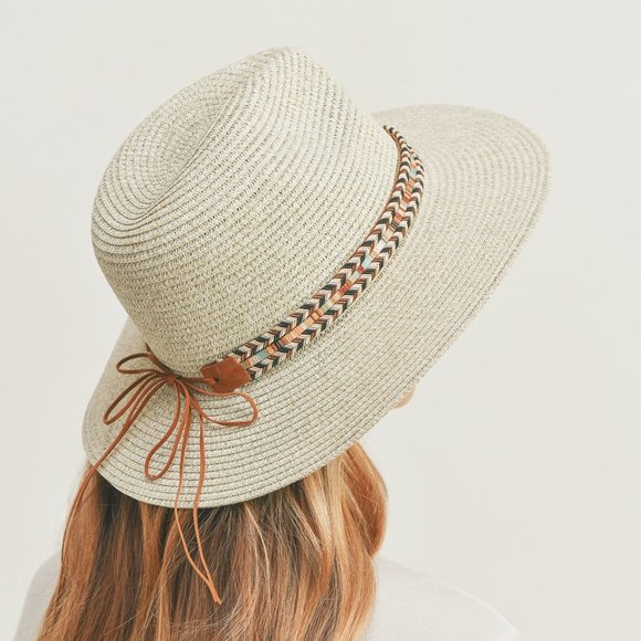 #89 MULTI COLOR BRAIDED BAND PANAMA HAT - Picture 7 of 7